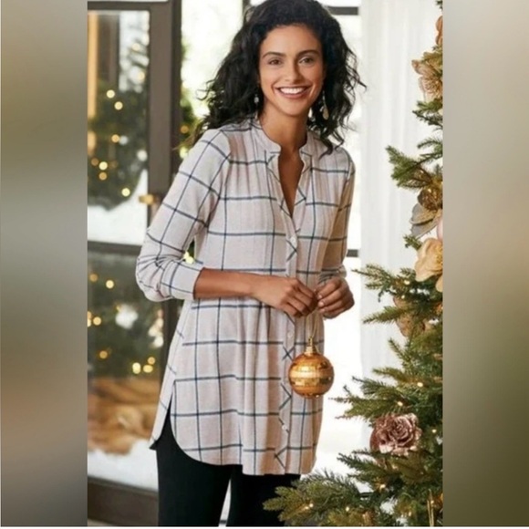 Soft Surroundings Tops - Soft Surroundings Calais plaid top in pink and gray xs